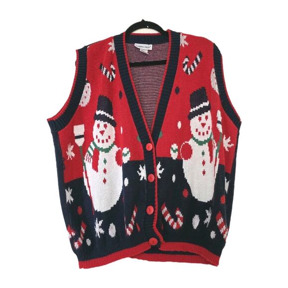 Vintage Ugly Christmas Sweater Vest Womens 20W Snowman Winter Oversized Artsy - Picture 1 of 10